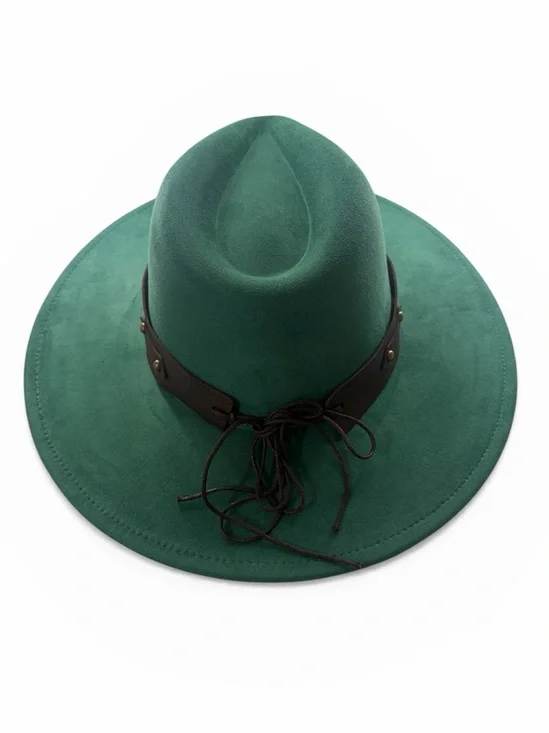Emerald Green,Wide-Brim Felt Fedora with Studded Leather Band, OS - Picture 4 of 7